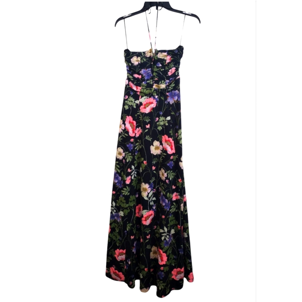 Express Black Multicolor Floral Maxi Dress Lace Up Front Sleeveless Size 4